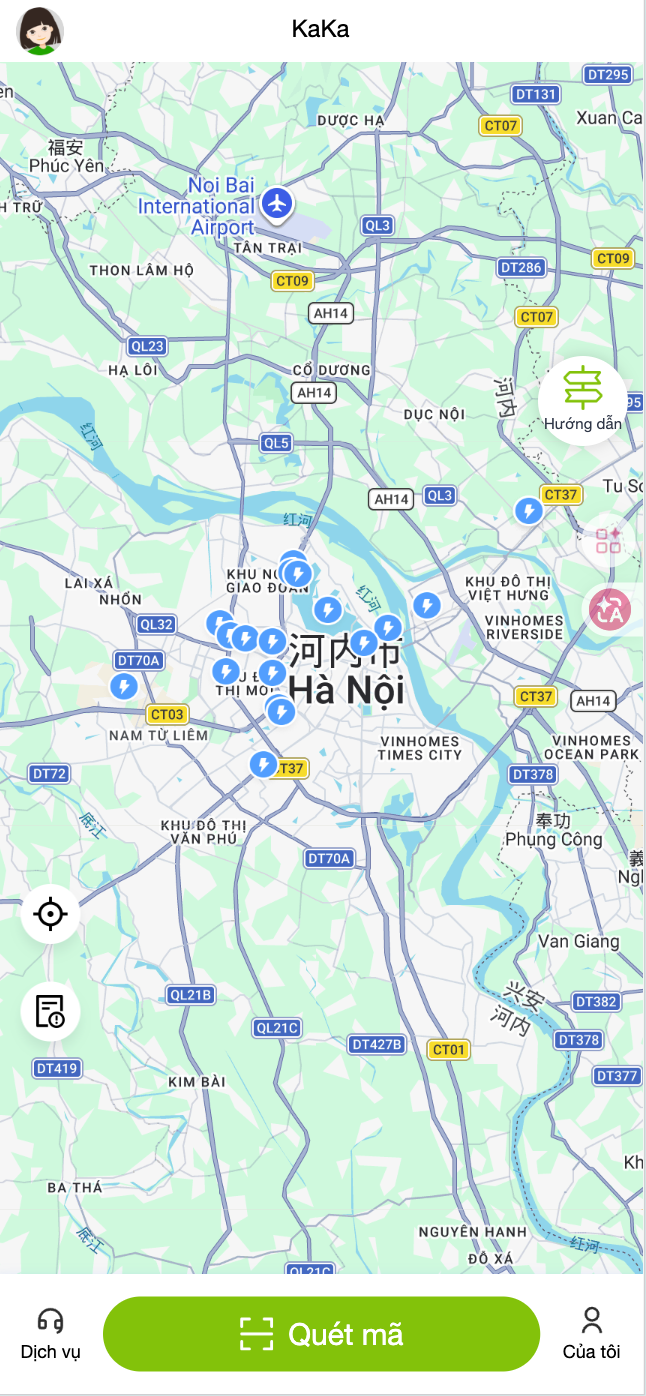 Renter-facing shared power bank station map with QR scan entry