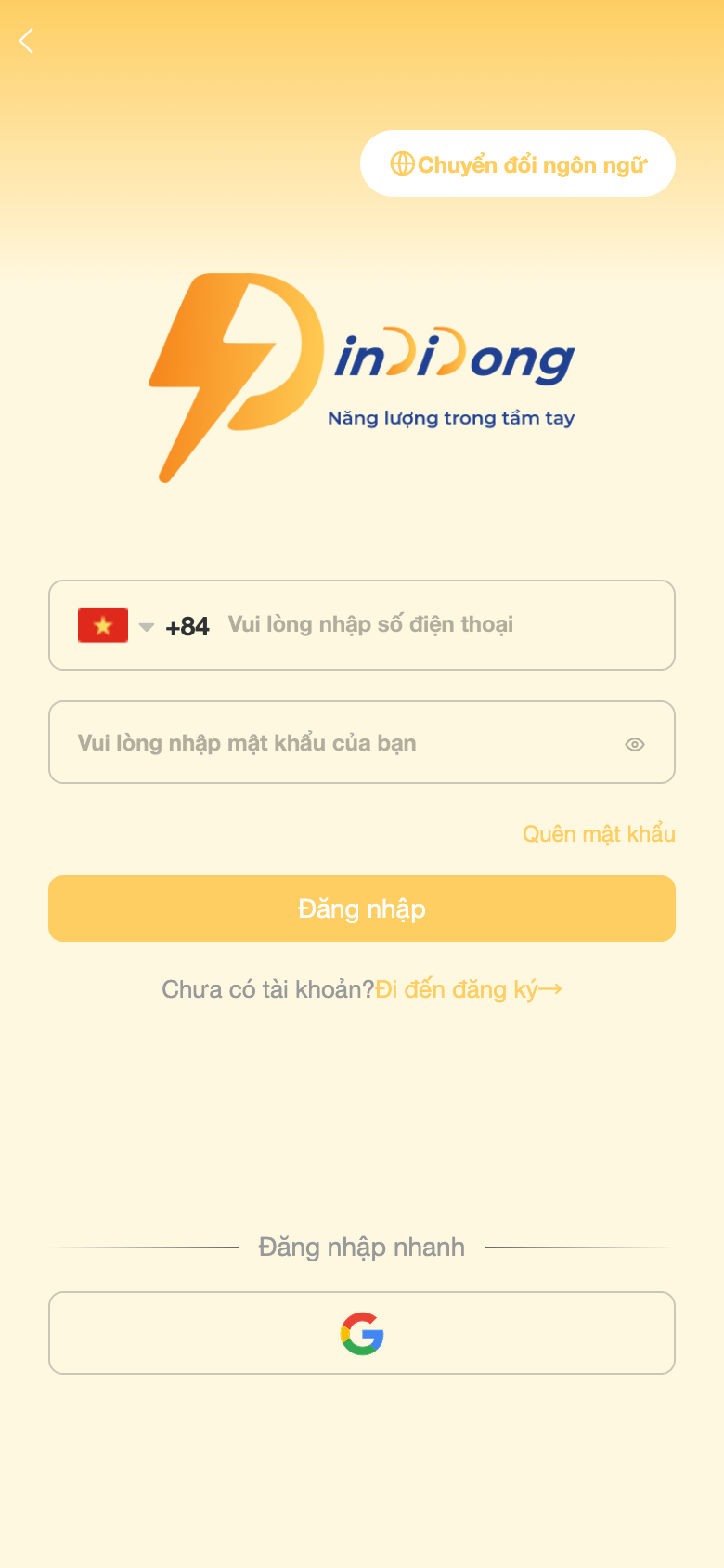 PinDiDong H5 login entry in Vietnamese