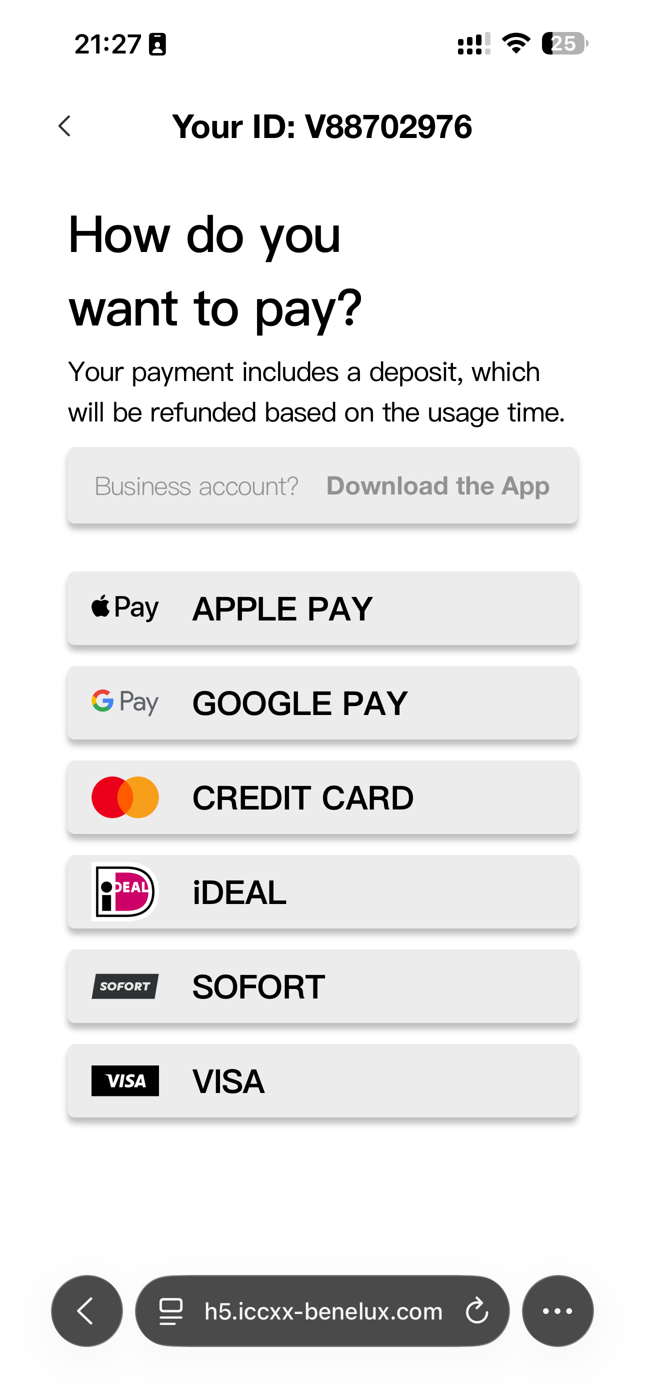 QR and wallet payment options shown in a rental flow