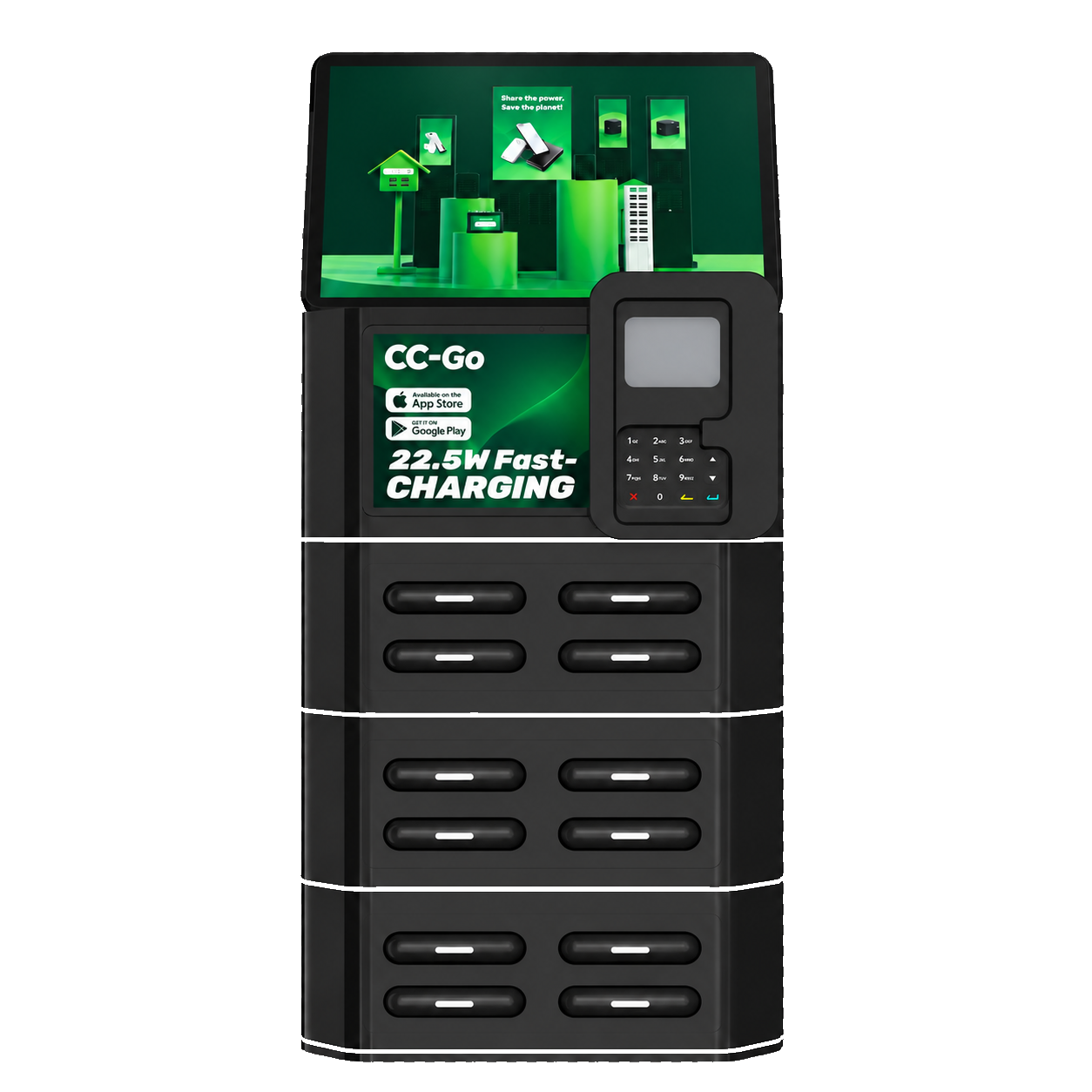 12-slot CoreCharge Go POS shared power bank station, front view