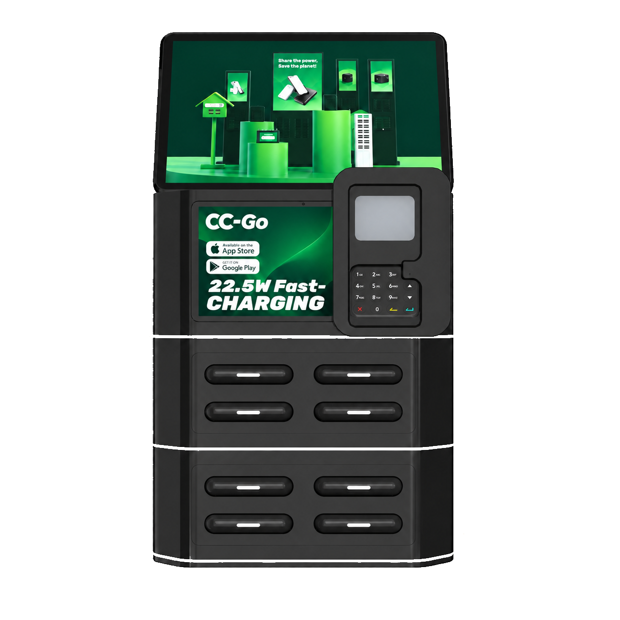 8-slot CoreCharge Go POS shared power bank station, front view